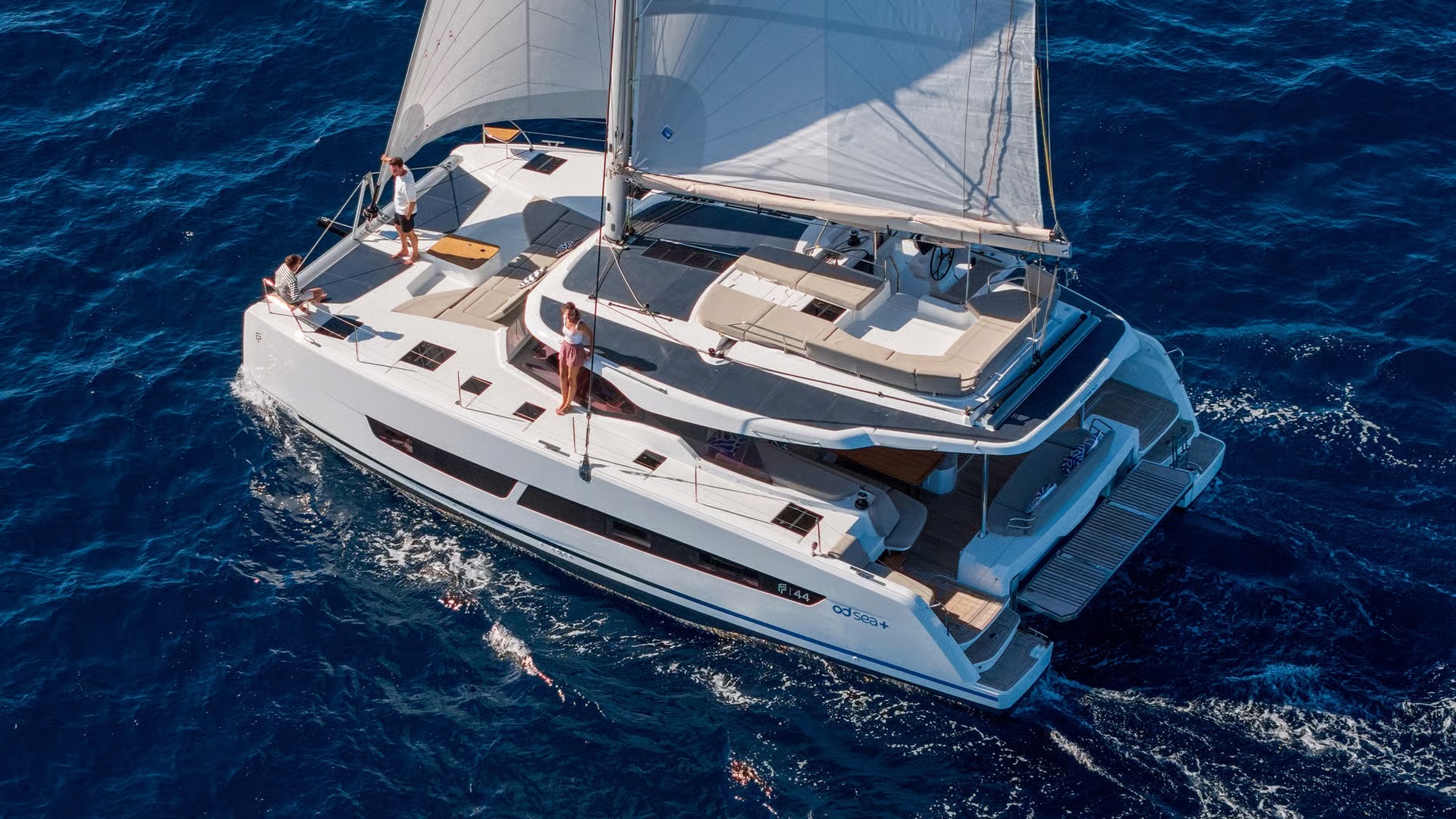The saloon on the Fountaine Pajot 44