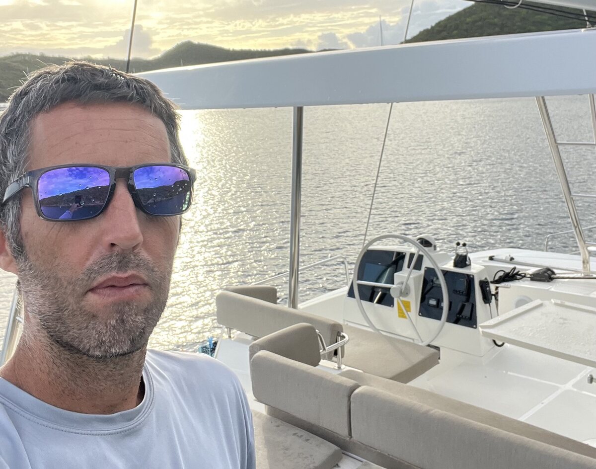 James Woods at the helm in the Virgin Islands